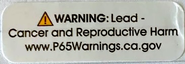 Warning: Lead – Cancer and reproductive harm. See www.P65Warnings.ca.gov for more information.