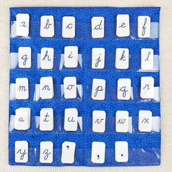 Blue Cursive Movable Alphabet with Pocket Chart
