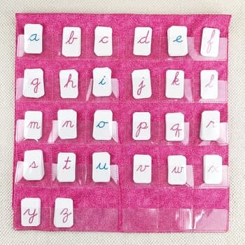 Pink/Blue Cursive Movable Alphabet with Pocket Chart
